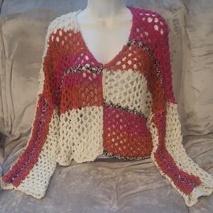 Free People Multicolor V-Neck Sweater, Oversized